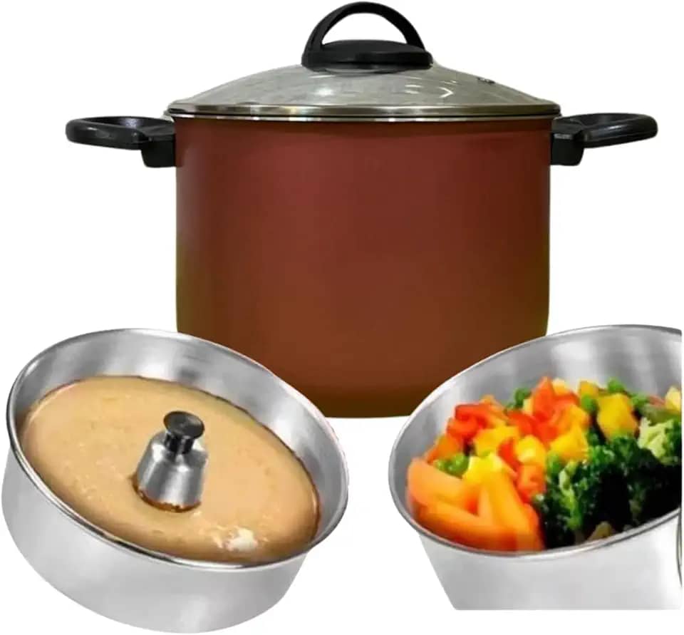 Panela 3 Em 1 Tampa de Vidro Forma Pudim Banho Maria Cozimento Vapor Cuscuz