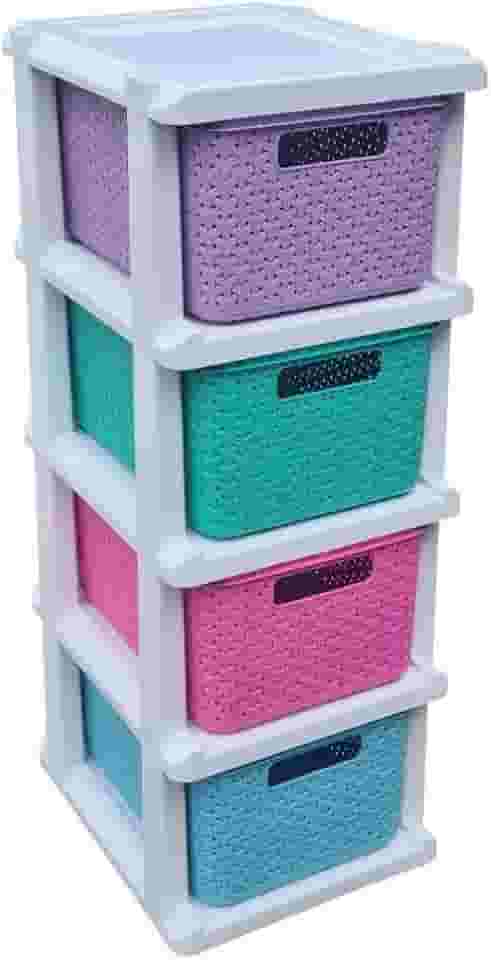 Gaveteiro Multiuso com 4 Gavetas Coloridas Plástico Organizador Versátil para Casa e Escritório
