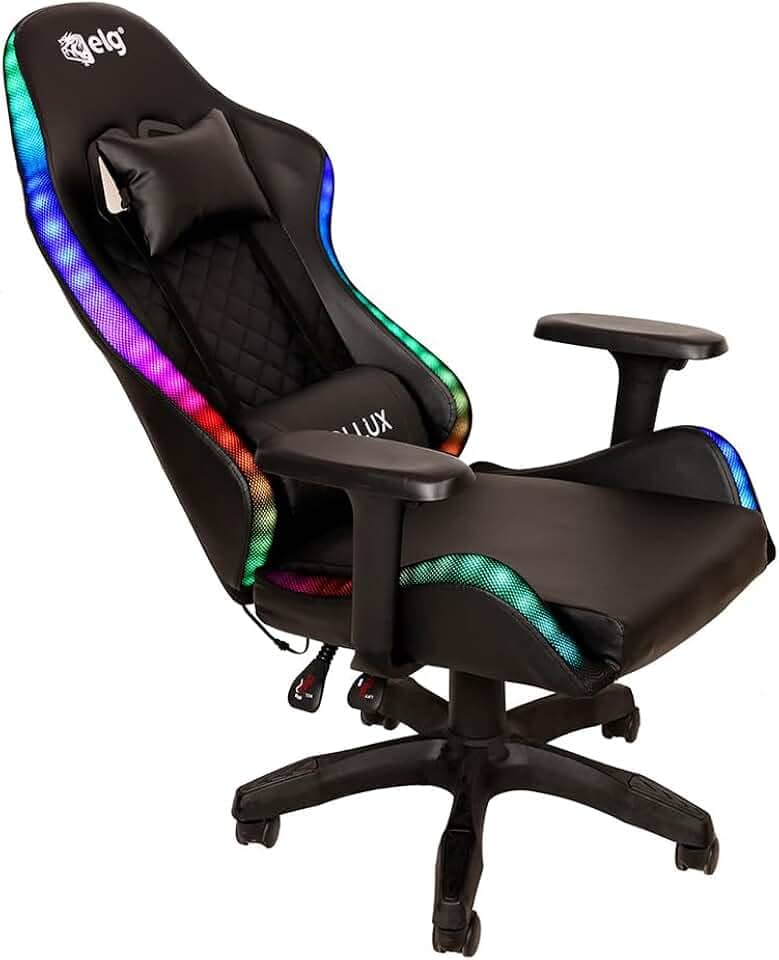 Cadeira Gamer Ergonômica Pollux, Braço 3D, Inclinação 135º, Suporta 150kg, LED RGB, CH08BKRGB, ELG