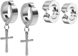 Brincos Masculinos de Pressão Cruz Estilo Moderno Unissex Aço Inoxidável Antialérgico Kit 4 unidades