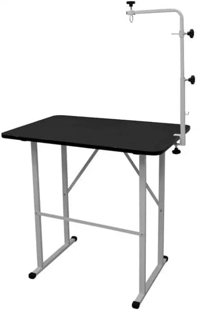 Mesa de Tosa Pet Tampo MDF Antiderrapante c/Girafa e Suporte p/Maquina - Açomix Cor:Branco-Preto