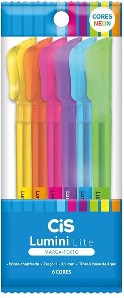 Marca-texto CIS Lumini Lite Neon, Estojo com 6 cores