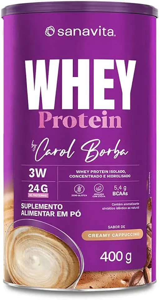 Sanavita - Whey Protein Carol Borba - Proteína de Alto Valor Biológico com BCAAs - Creamy Cappuccino - 400g