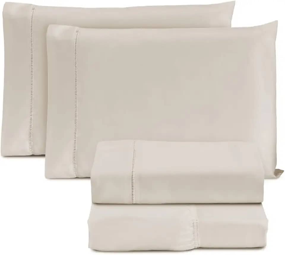 Jogo de Cama Casal Padrão Percal 400 Fios Ponto Palito 04 Peças, Antiácaro, Não faz bolinha Toque Extra Macio – Palha
