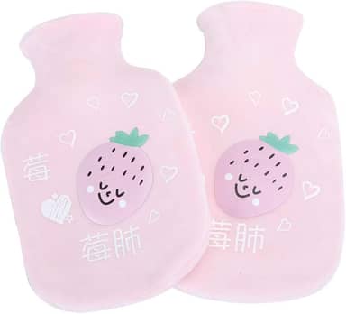 2 pçs dos desenhos animados flanela de borracha garrafa de água quente grosso saco de água quente 350ml (rosa claro)