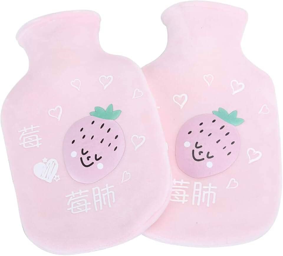 2 pçs dos desenhos animados flanela de borracha garrafa de água quente grosso saco de água quente 350ml (rosa claro)