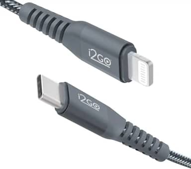 Cabo IPhone/Lightning + USB-C I2GO Certificado MFi 2m 3A Nylon Trançado Chumbo - I2GO PRO