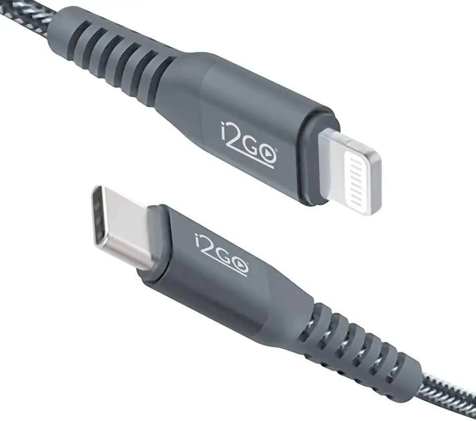Cabo IPhone/Lightning + USB-C I2GO Certificado MFi 2m 3A Nylon Trançado Chumbo - I2GO PRO