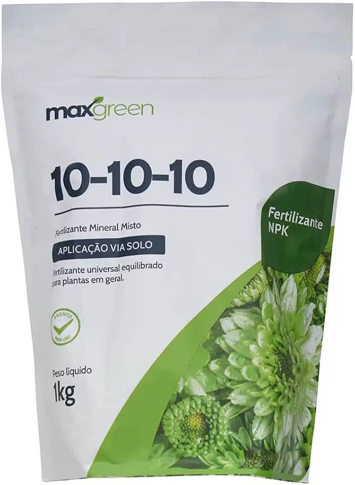 Fertilizante Maxgreen 10-10-10, Adubo Mineral, NPK Equilibrado, Uso Universal, Pacote Pouch, 1KG