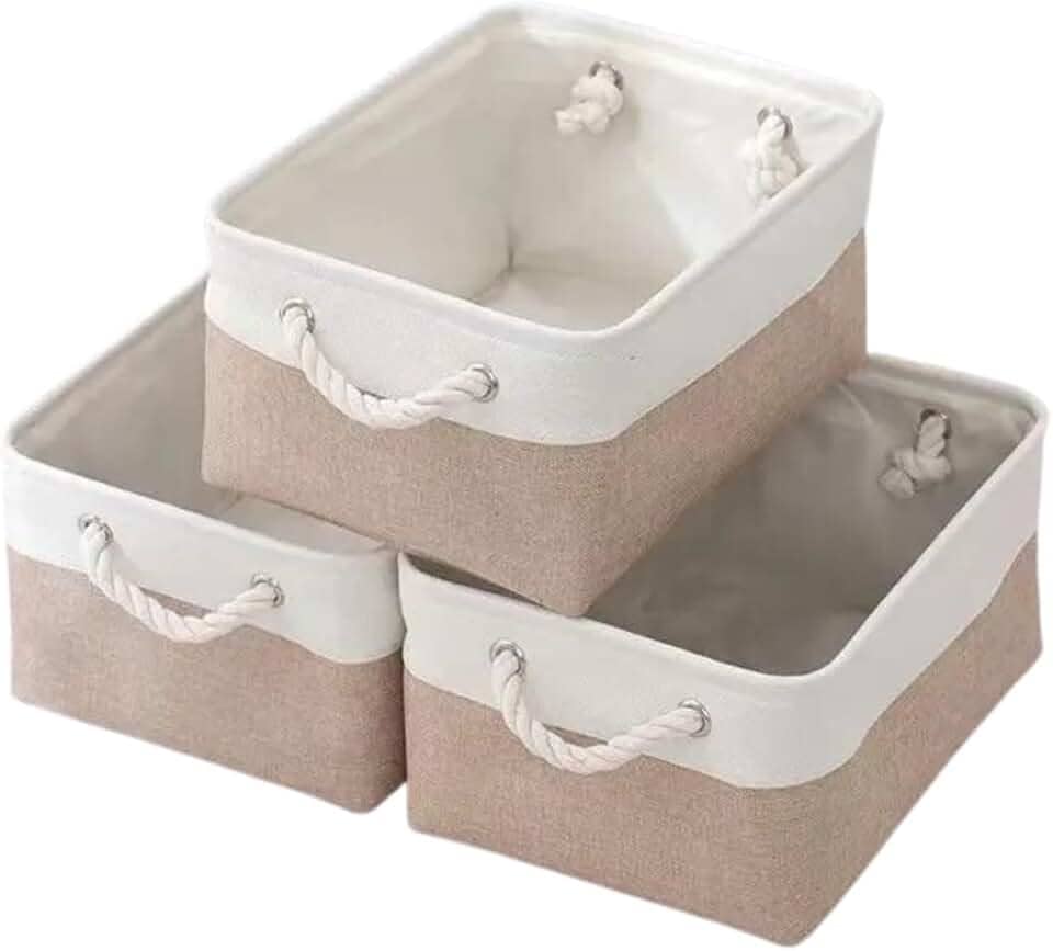 Caixa Cesto Organizador De Tecido Linho dobrável Offwhite Alça Algodão Trançado (36x26x16cm)