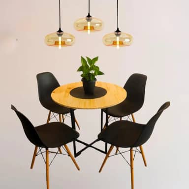 Mesa de jantar redonda para quatro pessoas Tampo de madeira maciça decorativo em estilo industrial (banquetas não incluídas)