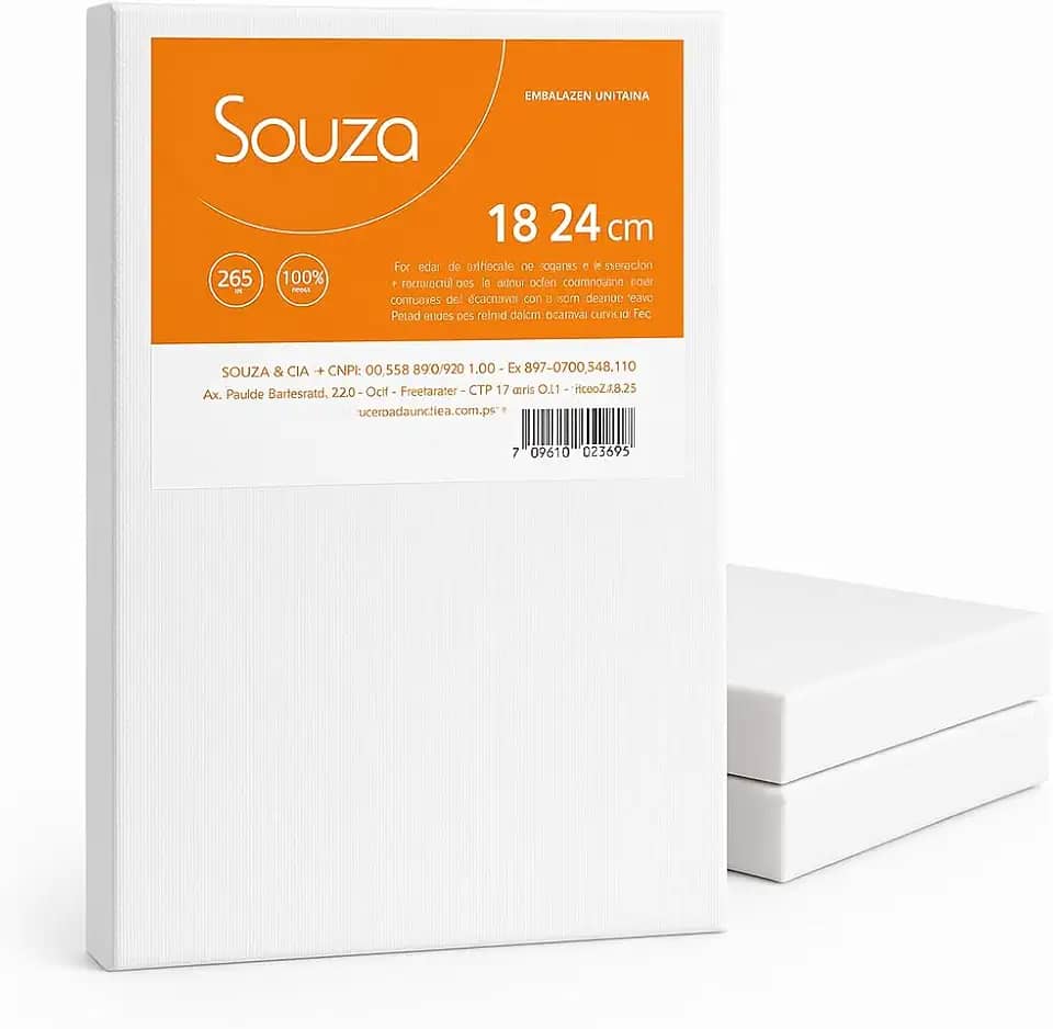 Kit com 3 Telas para Pintura Souza & Cia 18x24cm – Algodão 100% com Chassi de Madeira – Souza – Ideal para Iniciantes, Escola e Ateliê (Kit 3 Telas – 18x24cm)