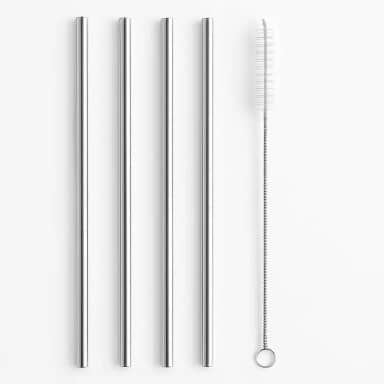 Kit De Canudos De Aço Inox Reutilizáveis Com 4 Unidades Retos De 21,5cm Com Escova De Limpeza