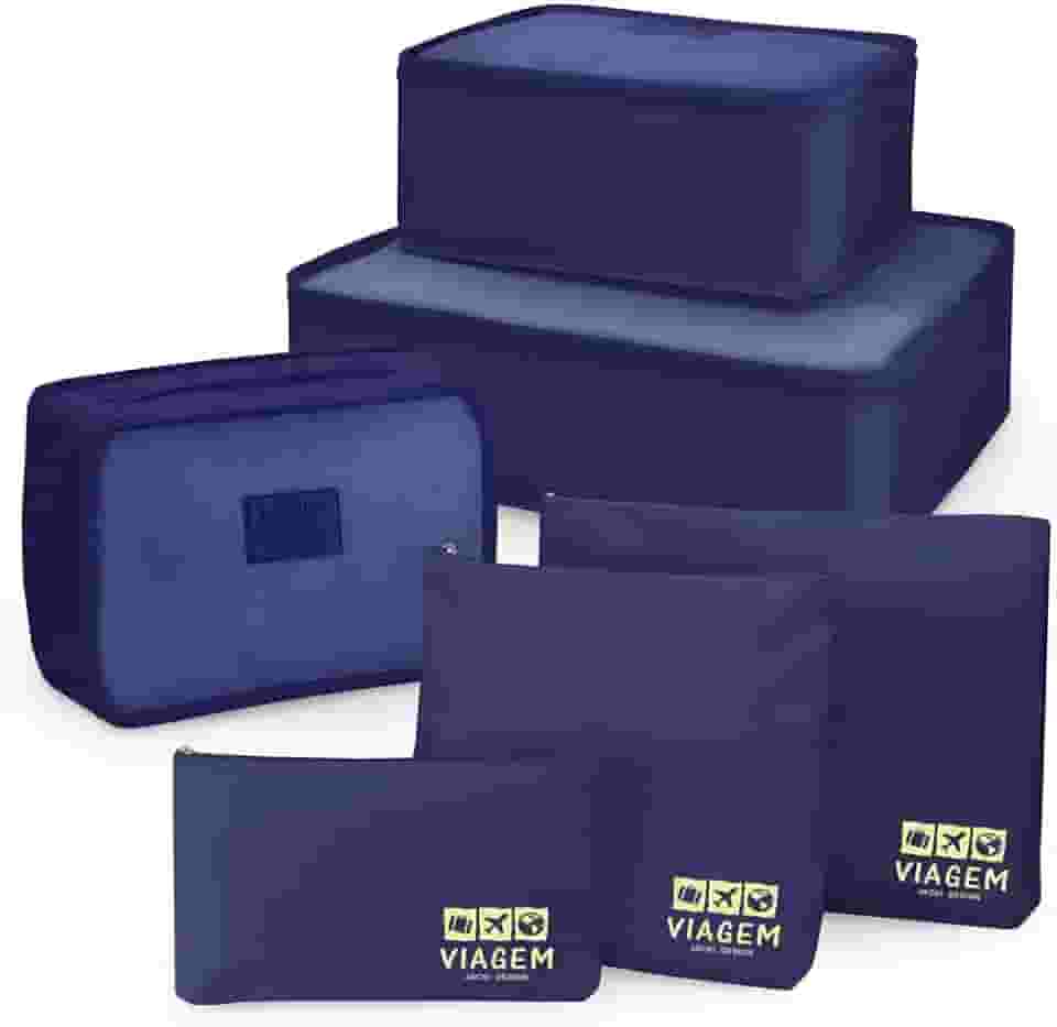 Kit Organizador de Malas de 6 Peças Viagem Poliéster Azul - Jacki Design