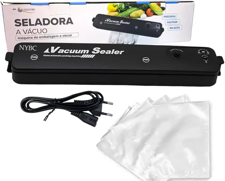 Seladora a Vácuo Doméstica – Bivolt Vedação Hermética | Para Conservar Alimentos | Com 10 Sacos - NYBC