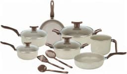 Dona Chefa, Super Jogo De Panelas 10 Peças Elegan Baunilha Tampa de Vidro Antiaderente, Conjunto de Panela para Cozinha Teflon