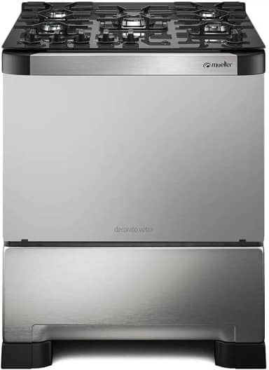Fogão 5 Bocas Mueller Decorato Vetro Inox Bivolt com Mesa de Vidro