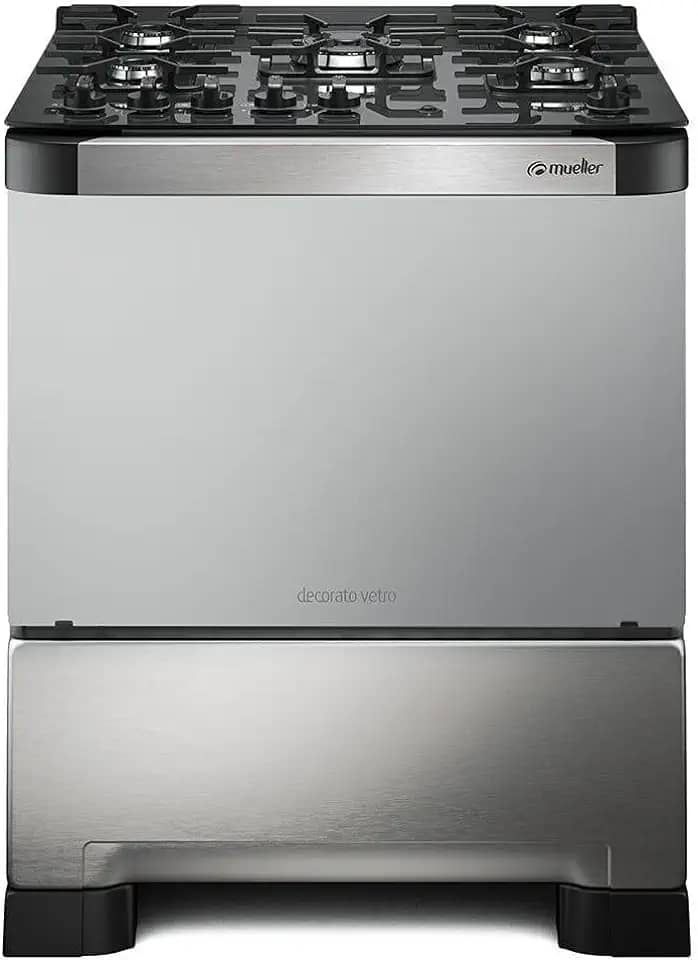 Fogão 5 Bocas Mueller Decorato Vetro Inox Bivolt com Mesa de Vidro