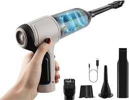 Aspirador de Pó Sem Fio Portátil 4 em 1 – Multifuncional, Leve, Potente e Recarregável para Casa e Carro (Branco) - Premium