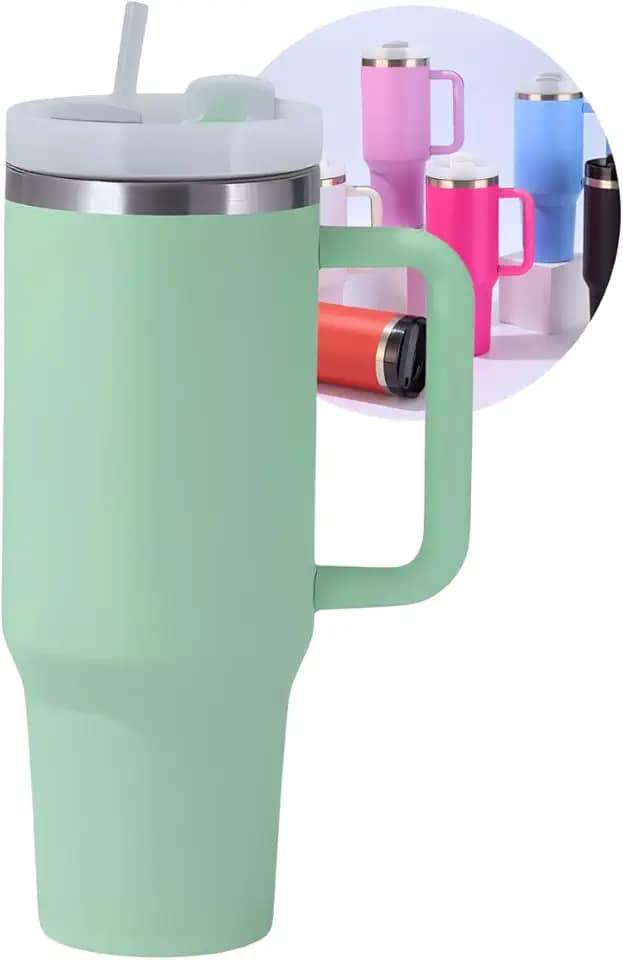 Copo Térmico com Tampa 1200 Ml Caneca Garrafa Térmica Com Canudo - Inox Parede Dupla (Verde)