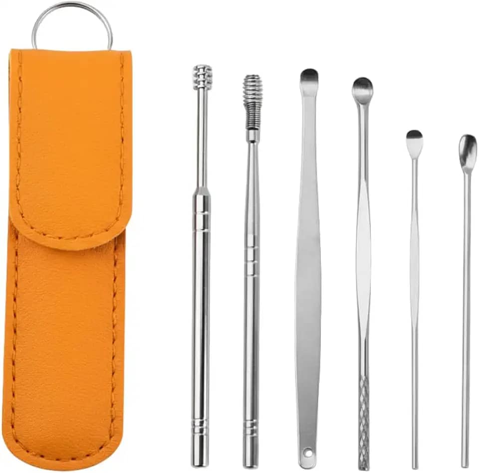 Kit Limpador de Ouvido Inox 6 Peças com Estojo - Removedor de Cera Auricular Profissional, Ferramentas Higienizadoras, Seguro e Lavável Limpeza Auditiva, Estojo de Viagem | Premium MyBrins