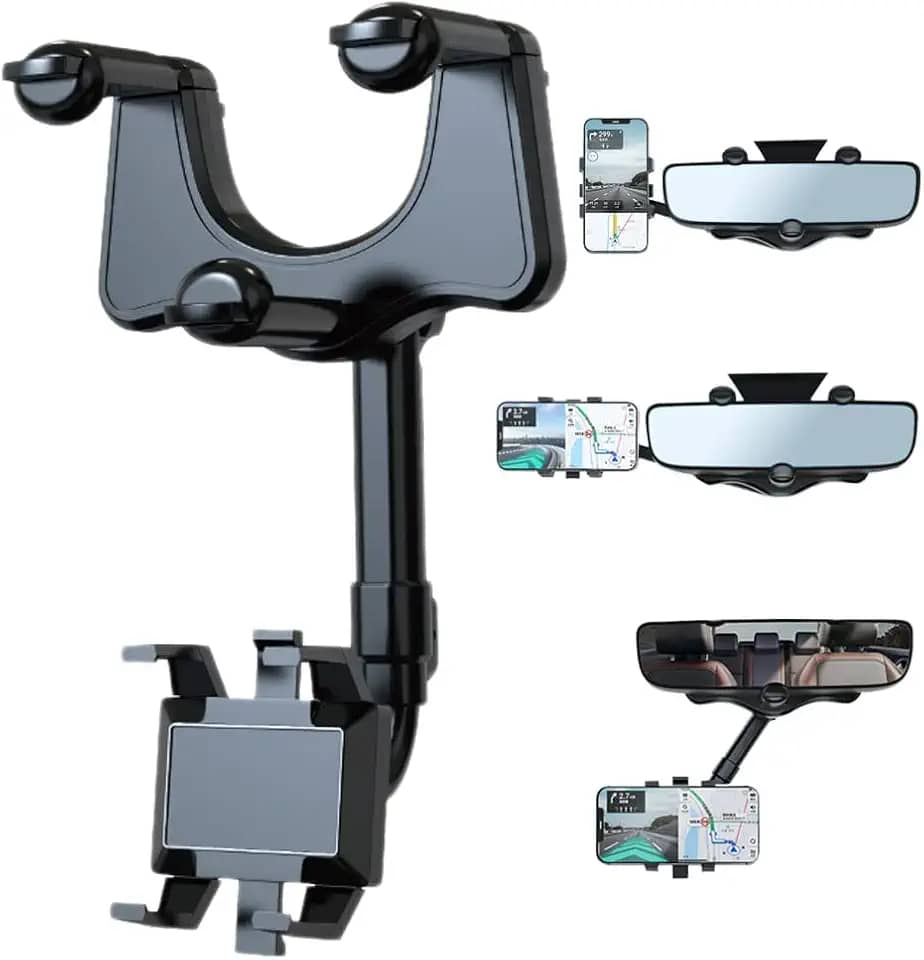 Suporte de telefone de carro giratório e retrátil -para espelho retrovisor, ajuste de rotação de 360 graus, fácil de instalar e remover, para a maioria dos telefones celulares e carros