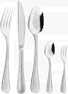 WOLFF - Faqueiro de Aço Inox Pérola 30 Peças com Faca para Churrasco - Jogos de Talheres - Mesa Posta - Utensílios de Cozinha, Enxoval, Casamento, Decoração