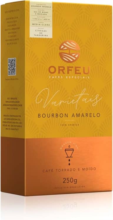 Orfeu Café Bourbon Amarelo Torrado e Moído, 100% Arabica, Torra Média Clara, 250g