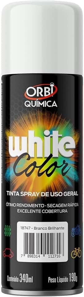 Tinta Spray 340ml Uso Geral Diversas Cores Automotivo (Branco Brilhante)