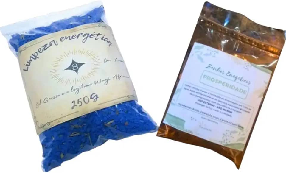 Kit Limpeza Energética Sal Grosso e Anil + Banho Abre Caminhos e Prosperidade