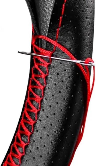 Capa Volante Couro Costurada Carro Fácil Aplicação Universal (Preto/Vermelho)