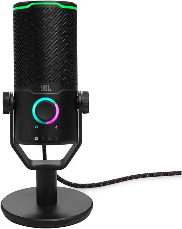 JBL, Microfone Com Fio, Quantum Stream Studio, Luzes RGB, USB - Preto