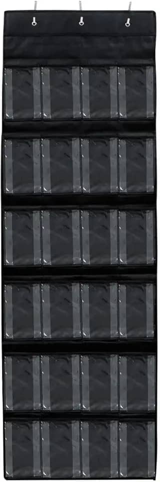 Organizador Suspenso de Porta Multifuncional com 3 Ganchos – 24 Divisórias para Sapatos, Acessórios e Utilidades – Solução Vertical, Versátil e Econômica para Organização de Espaços (Cinza)