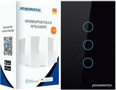 Interruptor Smart Wifi Inteligente Touch Nova Digital 3 botões Lite BR 4x2 Preto