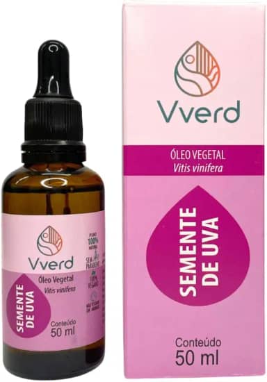 Óleo De Uva 50ml Vegetal Prensado a Frio,100% Puro e Vegano Alto Poder De Hidratação Para Corpo e Rosto Vverd