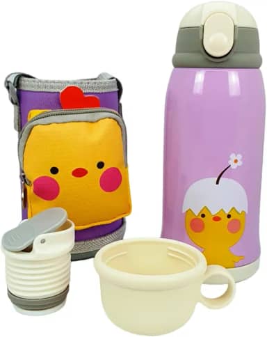 Garrafa Térmica Infantil Bebê Escola Parede Dupla Inox 550ML 2em1 +Suporte (LILÁS)