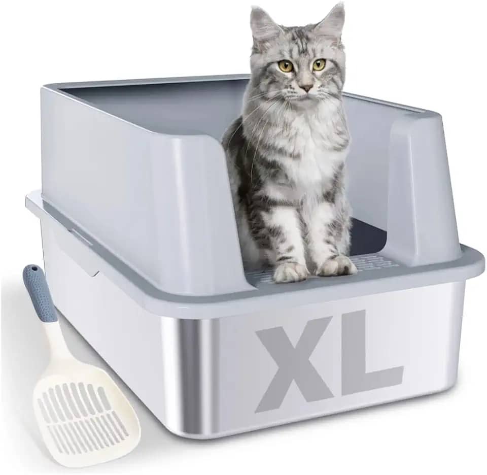 Caixa de Areia Fechada Grande de Aço Inoxidável,Banheiro Gato Fechado,Caixa Areia Gato com Pa