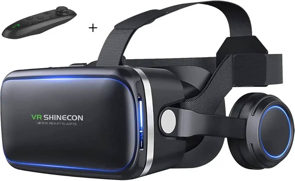 Thecoopidea Headset VR Compatível com Smartphone (3,4'-6,3') - Óculos de Realidade Virtual com Fone de Ouvido e Controlador para Jogos e Filmes - Azul