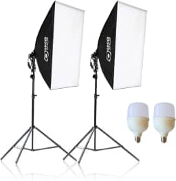 Kit de Luz Contínua Genérico 2 Softbox 50 x 70cm, 2 Tripés 2 metros, 2 Lâmpadas LED Super Bulb 40W cada, Alumínio e Plástico, 6500K, 240V