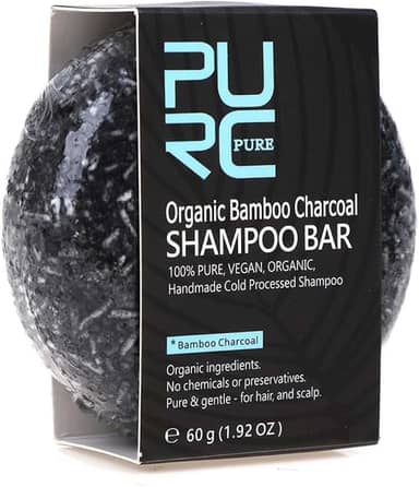 Shampoo de Bambu e Carvão Vegetal PURE, Escurece Cabelo e Barba, Promove Crescimento Saudável, Para Cabelos Secos e Danificados, Embalagem com 2 Unidades