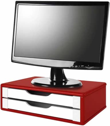 Suporte de Monitor 2 Gavetas, Mdf Vermelho C/Gaveta Branca - Souza e Cia (Ref: 3360), VERMELHO COM BRANCO