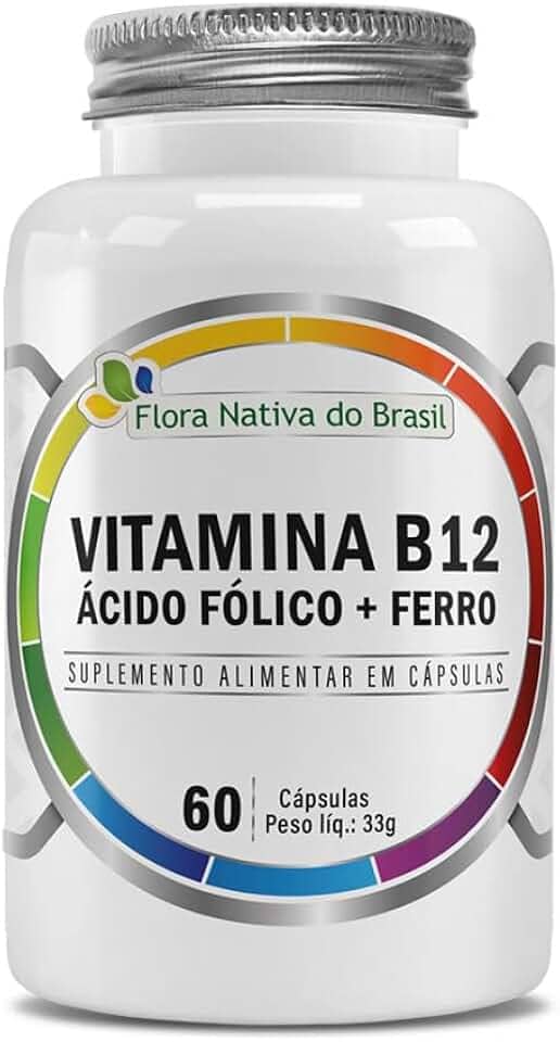 Suplemento de Vitamina B12, Ácido Fólico + Ferro 500mg 60 Capsulas - Flora Nativa