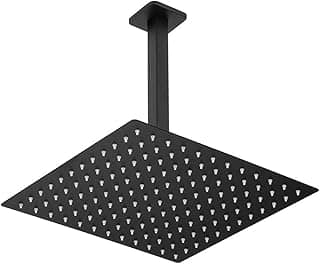 Ducha Chuveiro Slim Preto Quadrado Metal 40x40 Braço De Teto