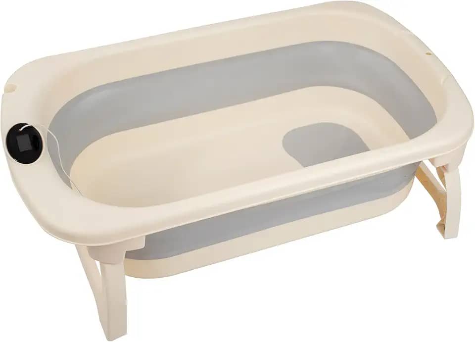 Banheira Portátil Infantil Com Termômetro Digital para Bebê - Cinza