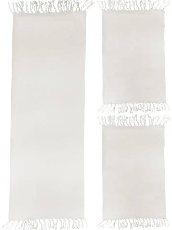 Jogo de Tapetes para Cozinha 3 Peças Decolab Básico | Kit com 1 Passadeira e 2 Tapetes para Cozinha | Design Liso em Algodão Premium | Tapetes Laváveis e Duráveis (Branco-cru, 3 Peças)