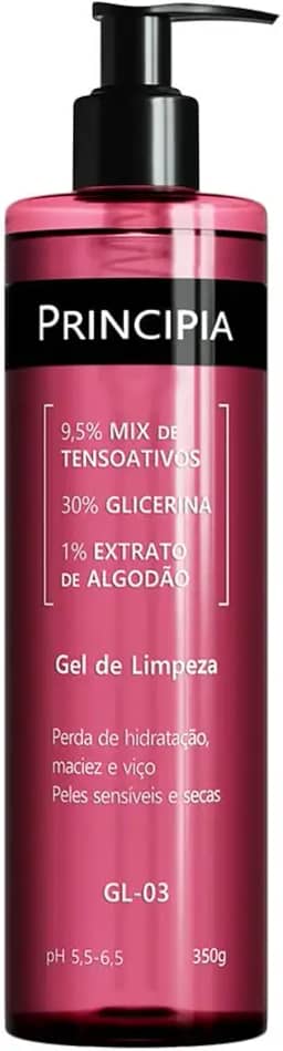PRINCIPIA, Gel de Limpeza Facial Hidratante 9,5% Tensoativos + 30% Glicerina + 1% Extrato de Algodão GL-03 com 350ml