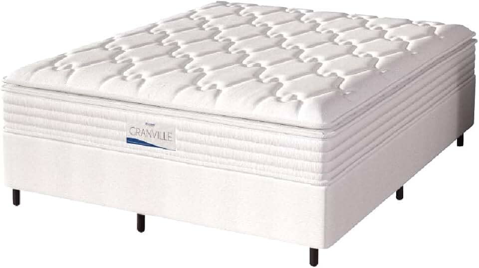 Cama Box Casal King Colchão Molas Ensacadas Granville Com Pillow Probel 193x203x66cm Branco