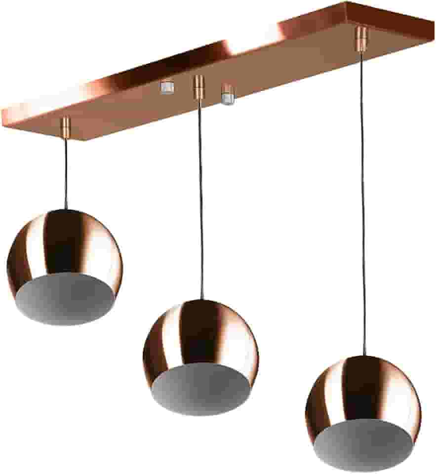 Lustre Pendente Bola Triplo Base Retangular Cobre