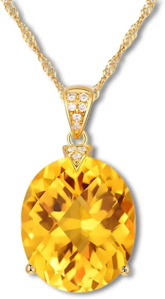 Colar Feminino "Cristal Solar" Amuleto Citrino Pedra Natural da Prosperidade, Prata Esterlina 925 Banhado a Ouro, Corrente 45cm – Acompanha Bolsa de Veludo