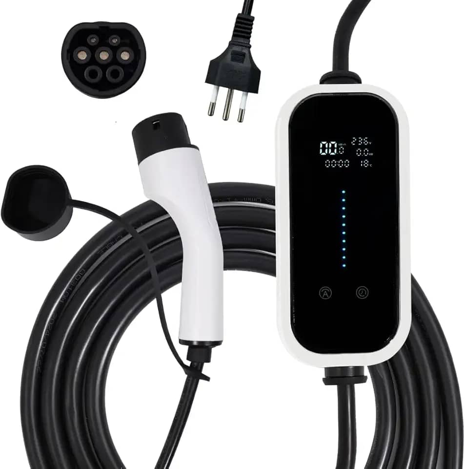 JOYFOX Carregador para Carro Elétrico Portátil 3,5KW 5KW 7KW 20A 22A 32A 110/220V Type 2 Cabo de 5M EV Tipo 2 Carros Elétricos e Híbridos,Uso interno/externo Aplicável a 99% dos modelos (7KW)